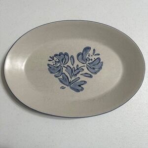 Pfaltzgraff Yorktowne Oval Serving Platter Blue Floral Stoneware Vintage 14"